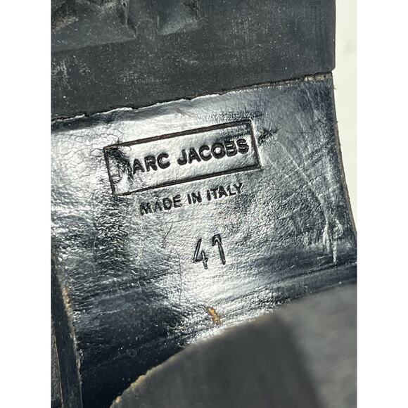 MARC JACOBS Boots Womens 41 Leather Fur Lined Ankle Bootie Lace Up Black Italy - Picture 13 of 13